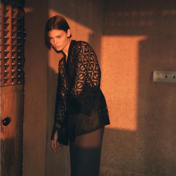 ZARA FRINGED OPEN KNIT CARDIGAN - Picture 7 of 15